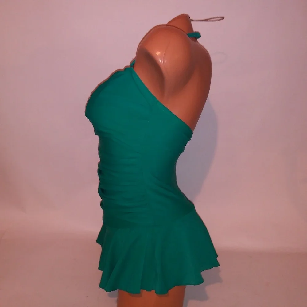 Shore Shapes One Piece Swim Size 10 Teal Solid Ruffle Lightly Lined Wireless